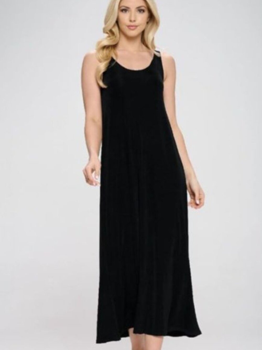 Vintage 90s Jostar Maxi Tank Dress Black Slinky Sleeveless Boho Sz M Wrinkle Fre